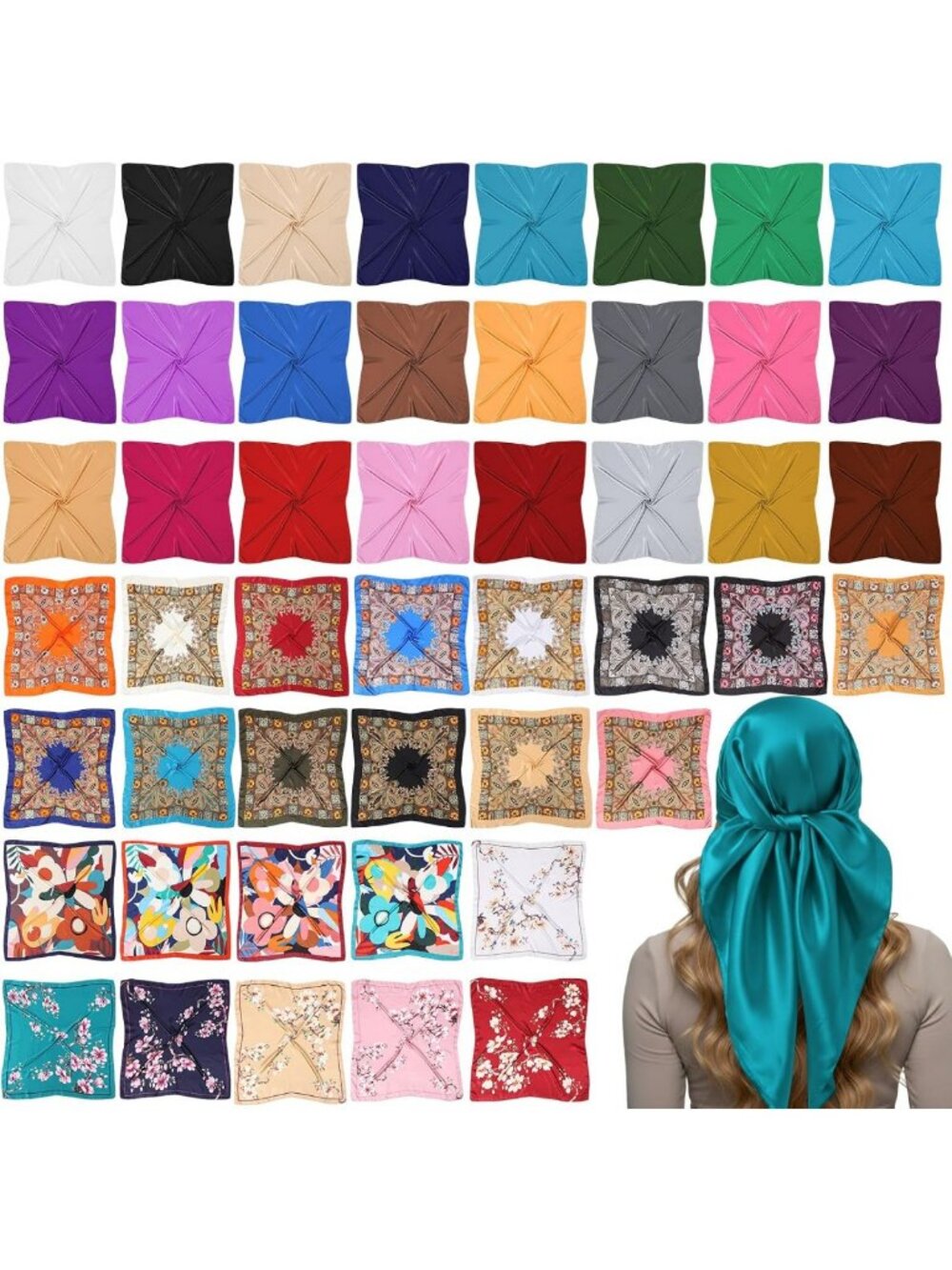 Elegant 35" Silk Head Scarves for Women - Fashionable Hair Accessories